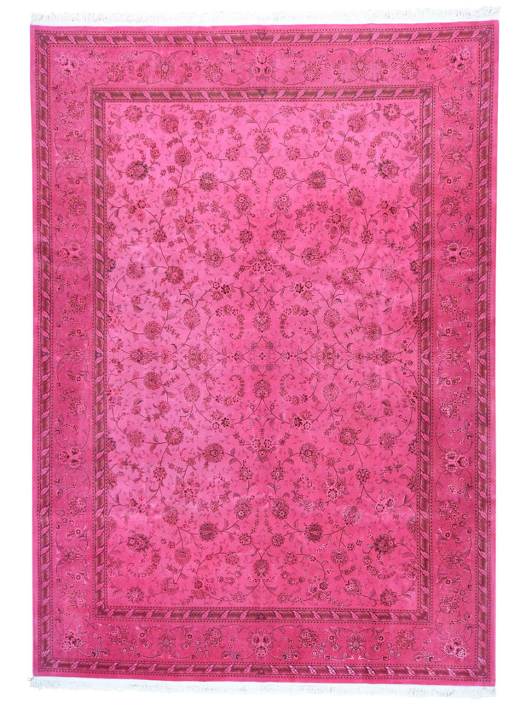OVERDYED PINK WOOL AND SILK KASHAN 300 KPSI HAND-KNOTTED RUG 