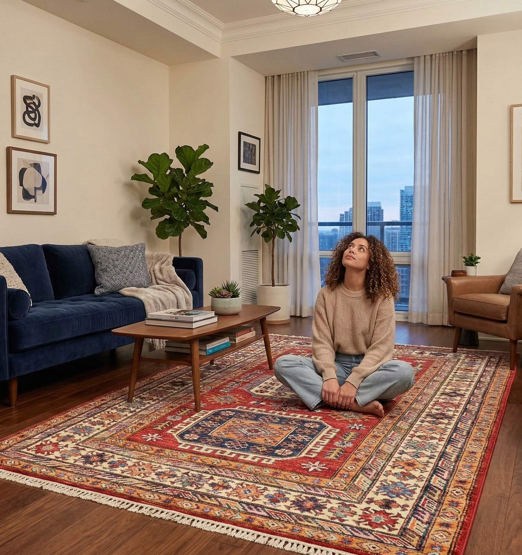 Chili Red, Afghan Super Kazak with Geometric Medallions Design, Hand Knotted, Pure Wool, Vegetable Dyes, Oriental Rug