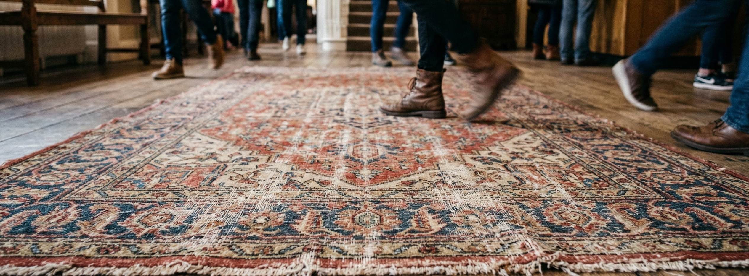Beige, Antique Persian Mahal, Shabby Chic, Extensive Wear but Clean with No Holes, Sides and Ends Professionally Secured, 100% Wool, Hand Knotted, Oriental Rug