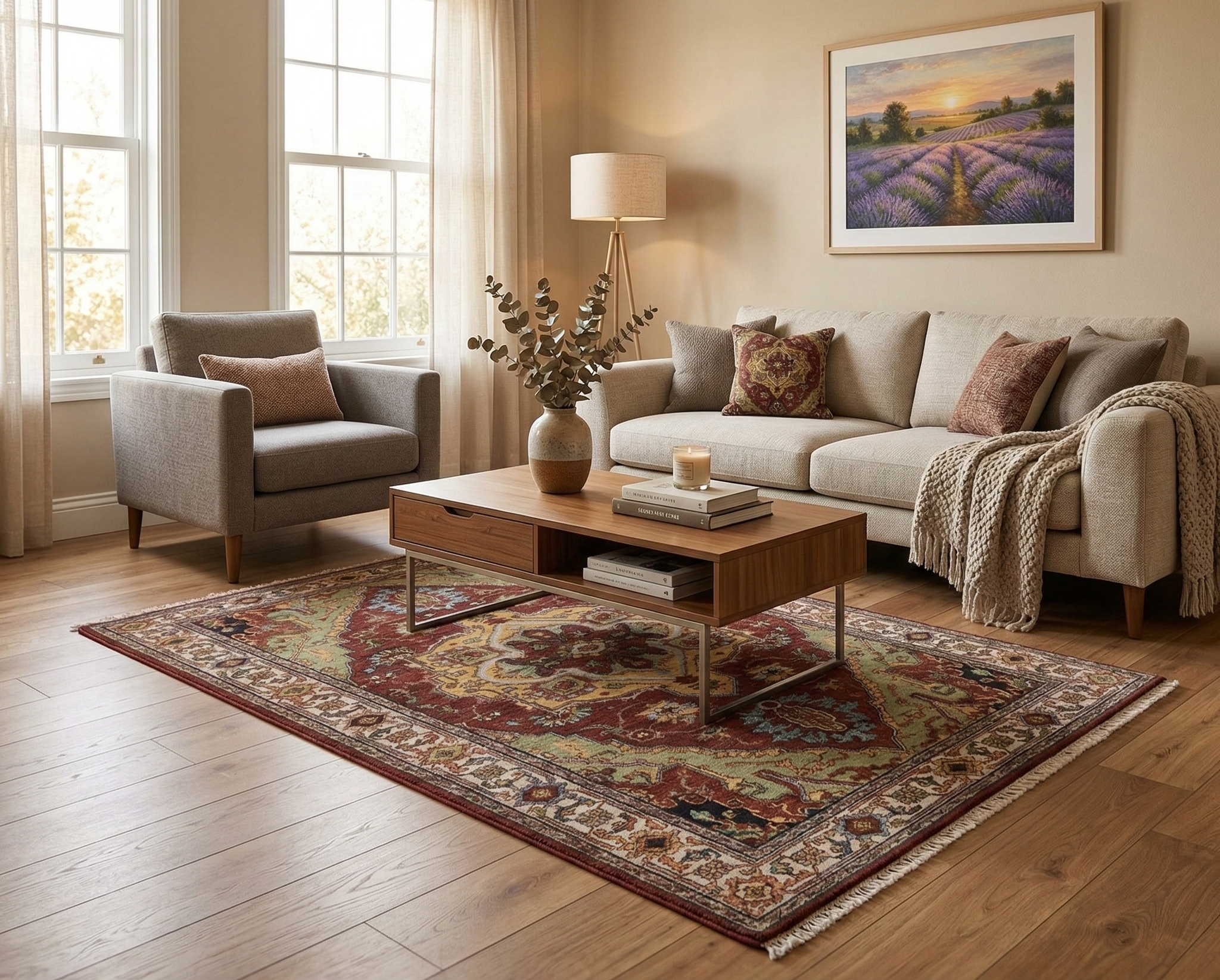 Barn Red, Hand Knotted, Antiqued Fine Heriz Re-Creation with Medallion Design, Hand Spun New Zealand Wool, Denser Weave, Vegetable Dyes, Oriental Rug