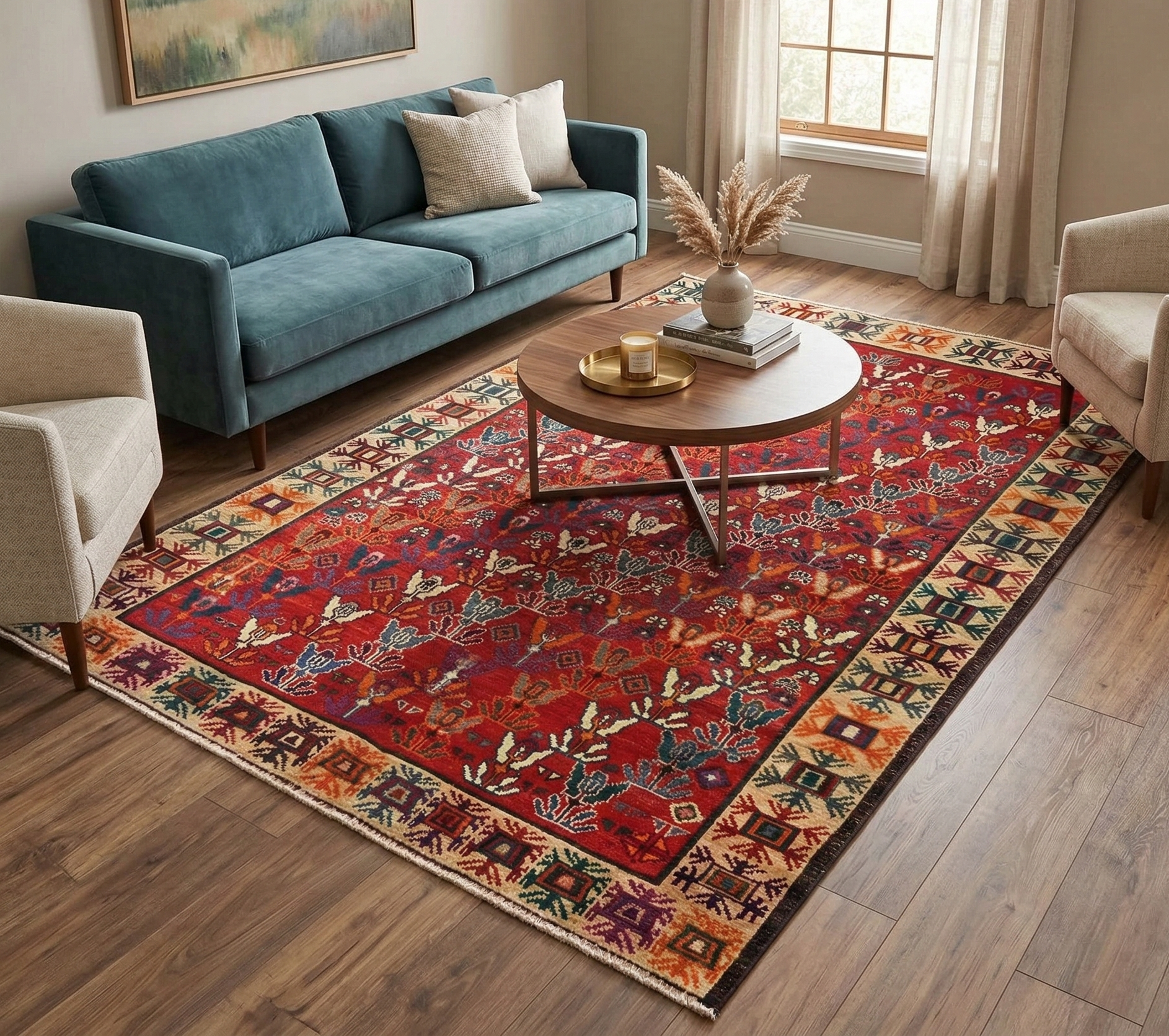 Scarlet Red, Vintage Persian Shiraz with Repetitive Flower Design, Worn and Distressed, Sheared Low, Zero Pile, Sides and Ends Professionally Secured, Hand Knotted, 100% Wool, Oriental Rug