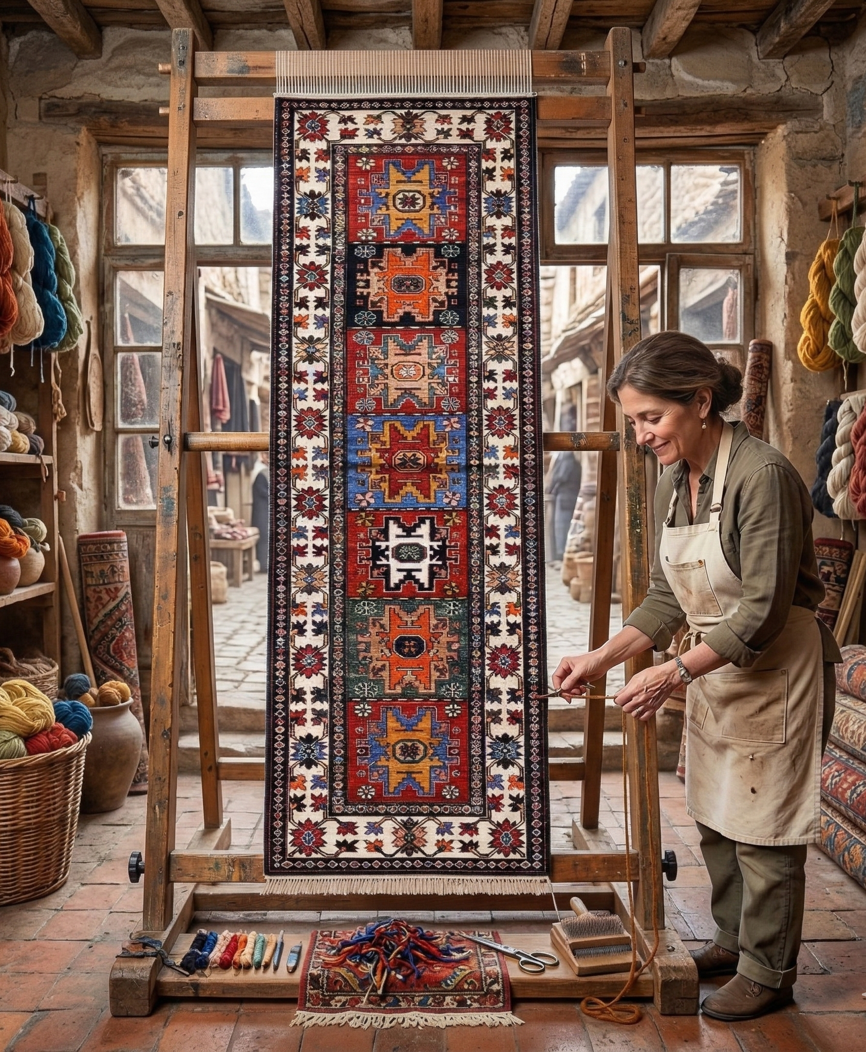Crimson Red, Colorful Afghan Ersari with Turkish Knot, Caucasian Design Revival, Vegetable Dyes, Densely Woven, Hand Knotted, Soft Wool, Runner, Oriental Rug