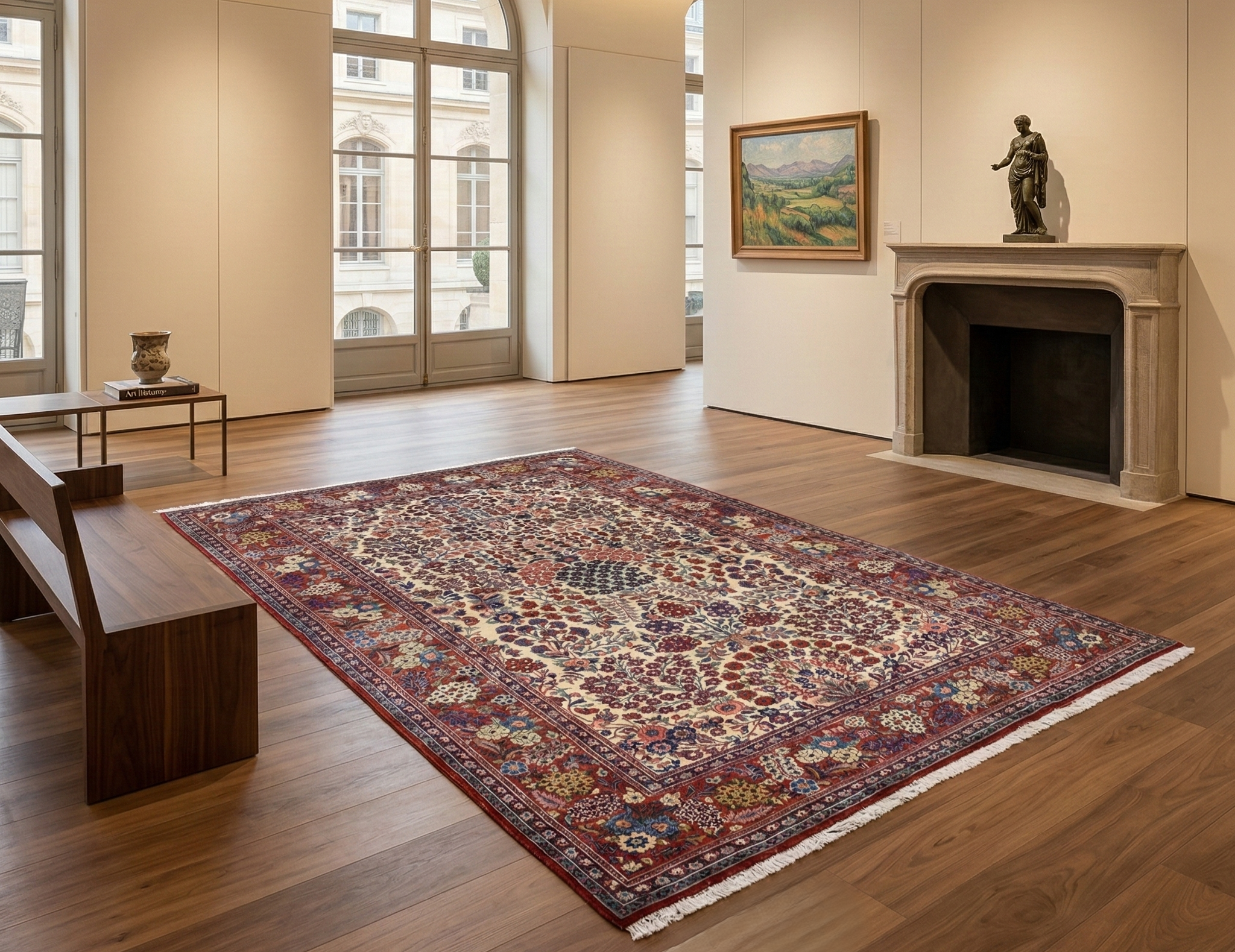 Beige One From A Pair Antique Persian Kashan Exc Cond Clean And Soft Hand Knotted Pure Wool Oriental Rug