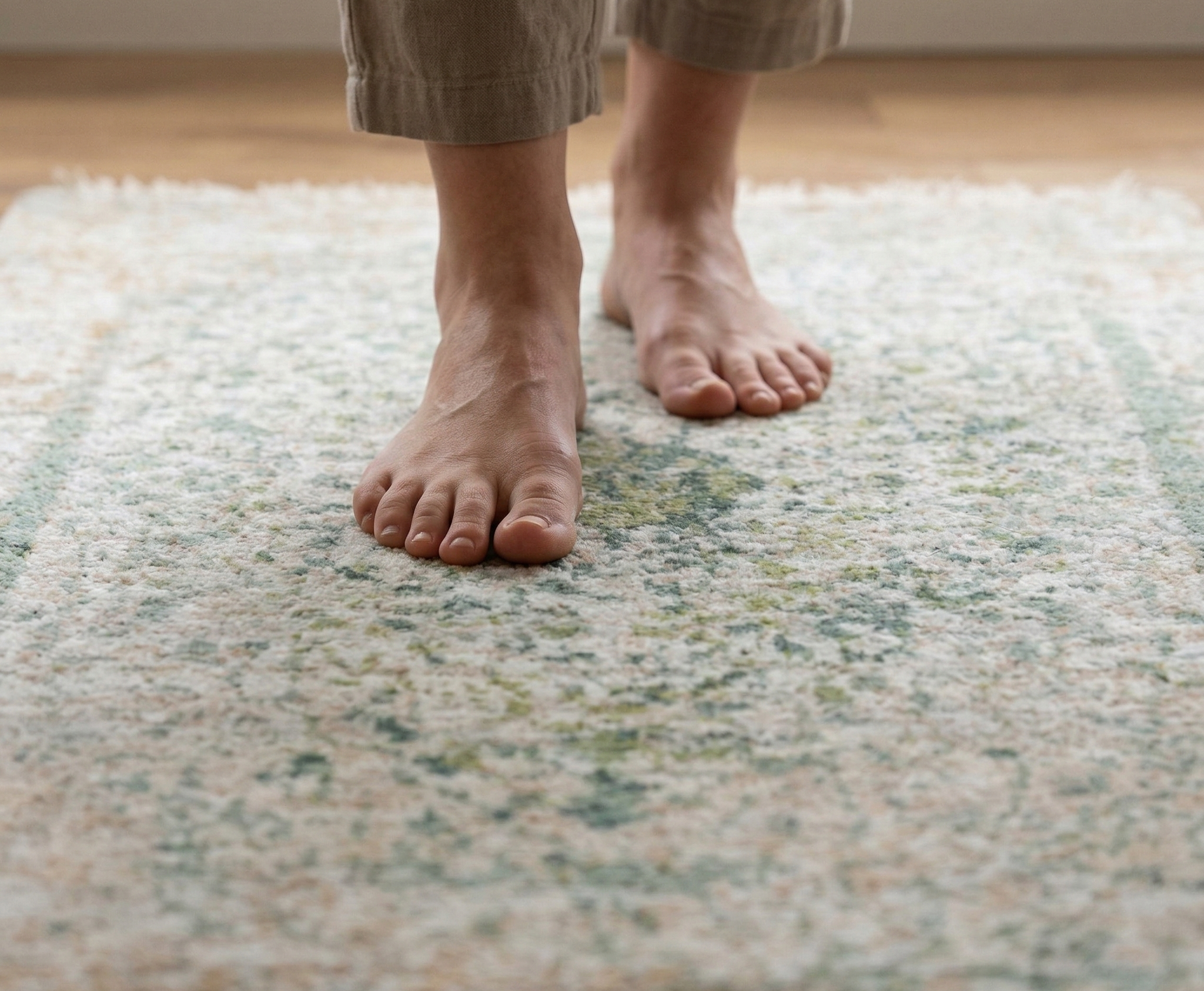 Silver with Green, Persian Erased Medallion Design, Hand Knotted, Wool and Pure Silk, Sample, Mat, Oriental Rug