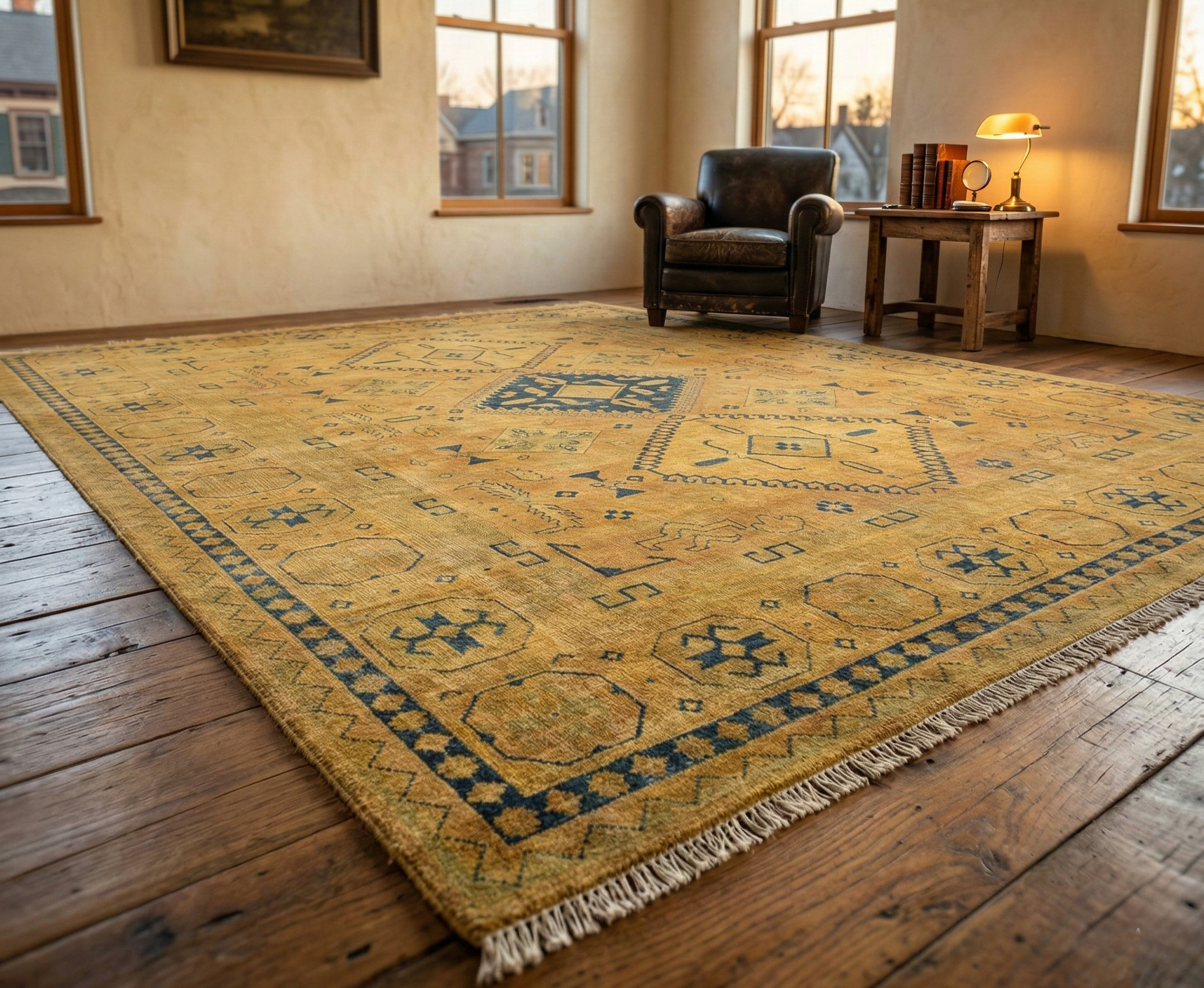 Honey Brown, Overdyed Kazak with Geometric Medallions Design, Hand Knotted, 100% Wool, Oriental Rug