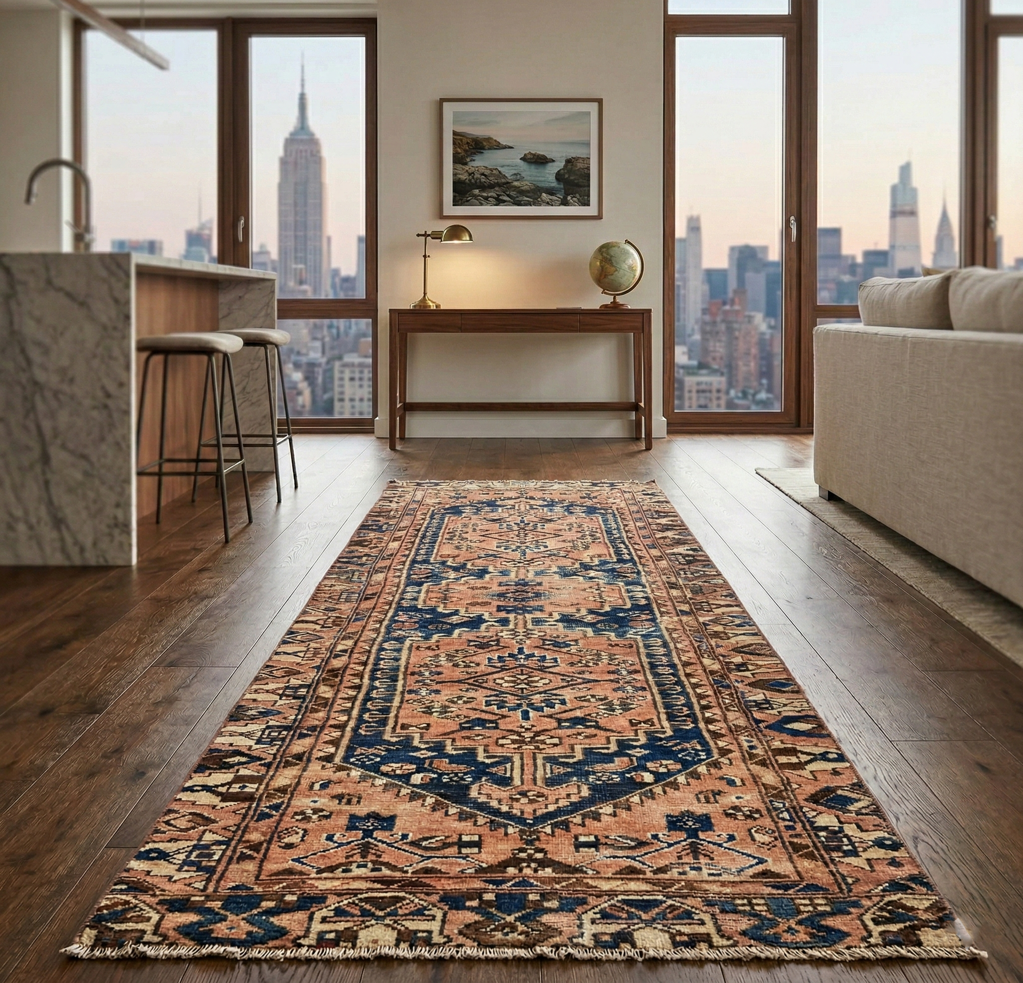 Meerkat Brown, Vintage Northwest Persian, Worn Down and Distressed, 100% Wool, Hand Knotted, Zero Pile, Sides and Ends Professionally Secured, Runner, Oriental Rug