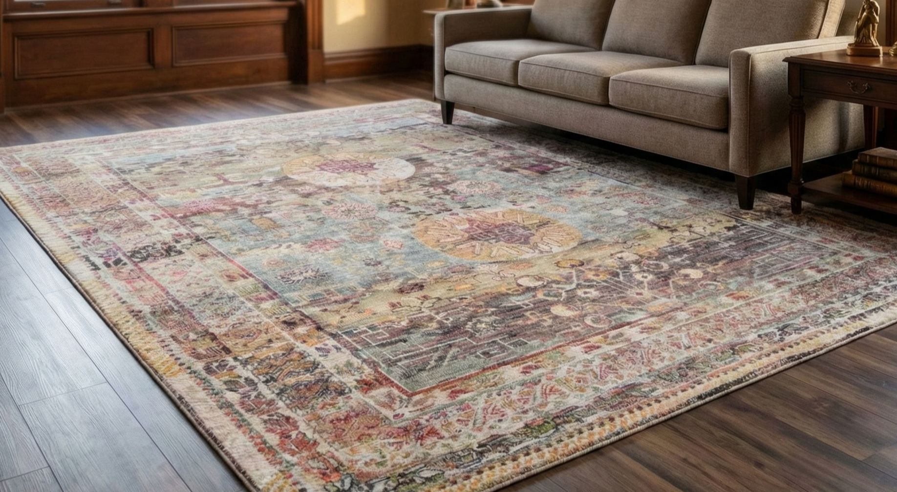 Rouge Pink and Blue, Pure Silk with Khotan Medallion Design, Distinct Abrash, Shaved Low and Distressed, Hand Knotted, Oriental Rug