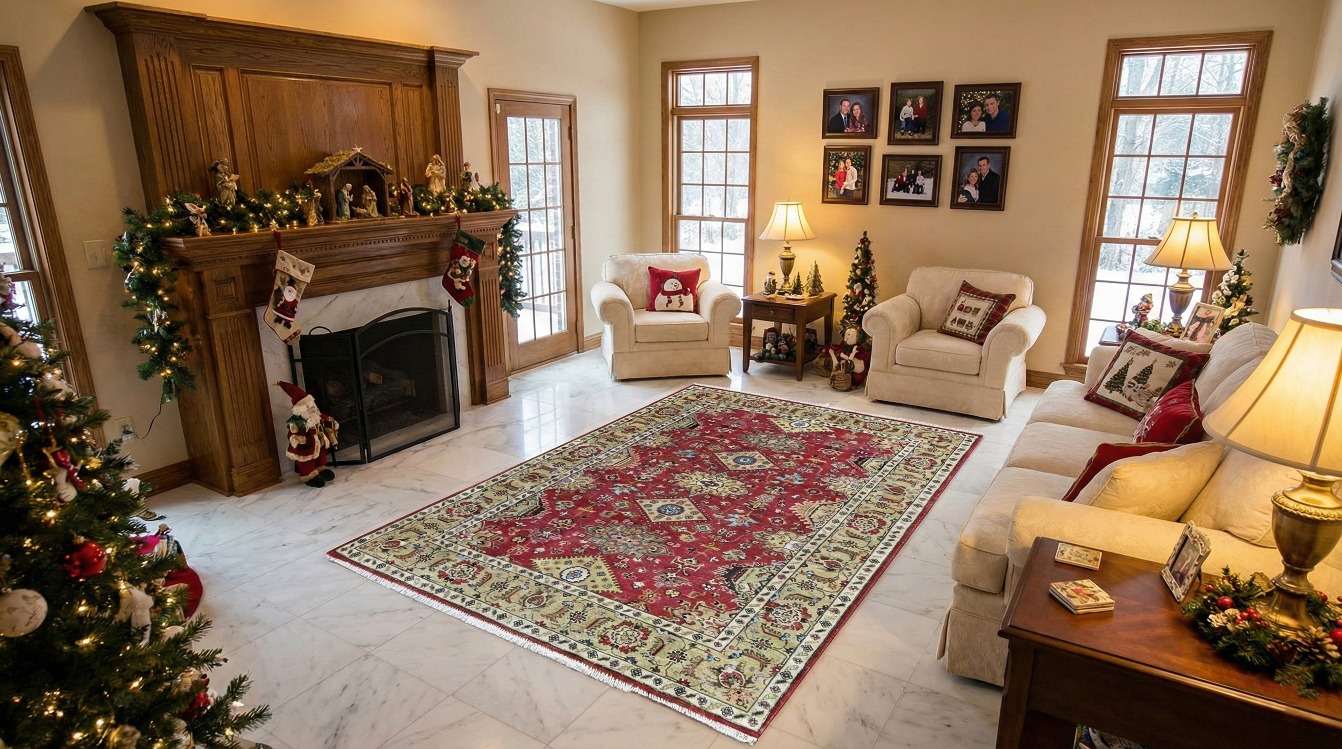 Crimson Red, Karajeh with Geometric Medallions Design, Pure Wool, Hand Knotted, Oriental Rug
