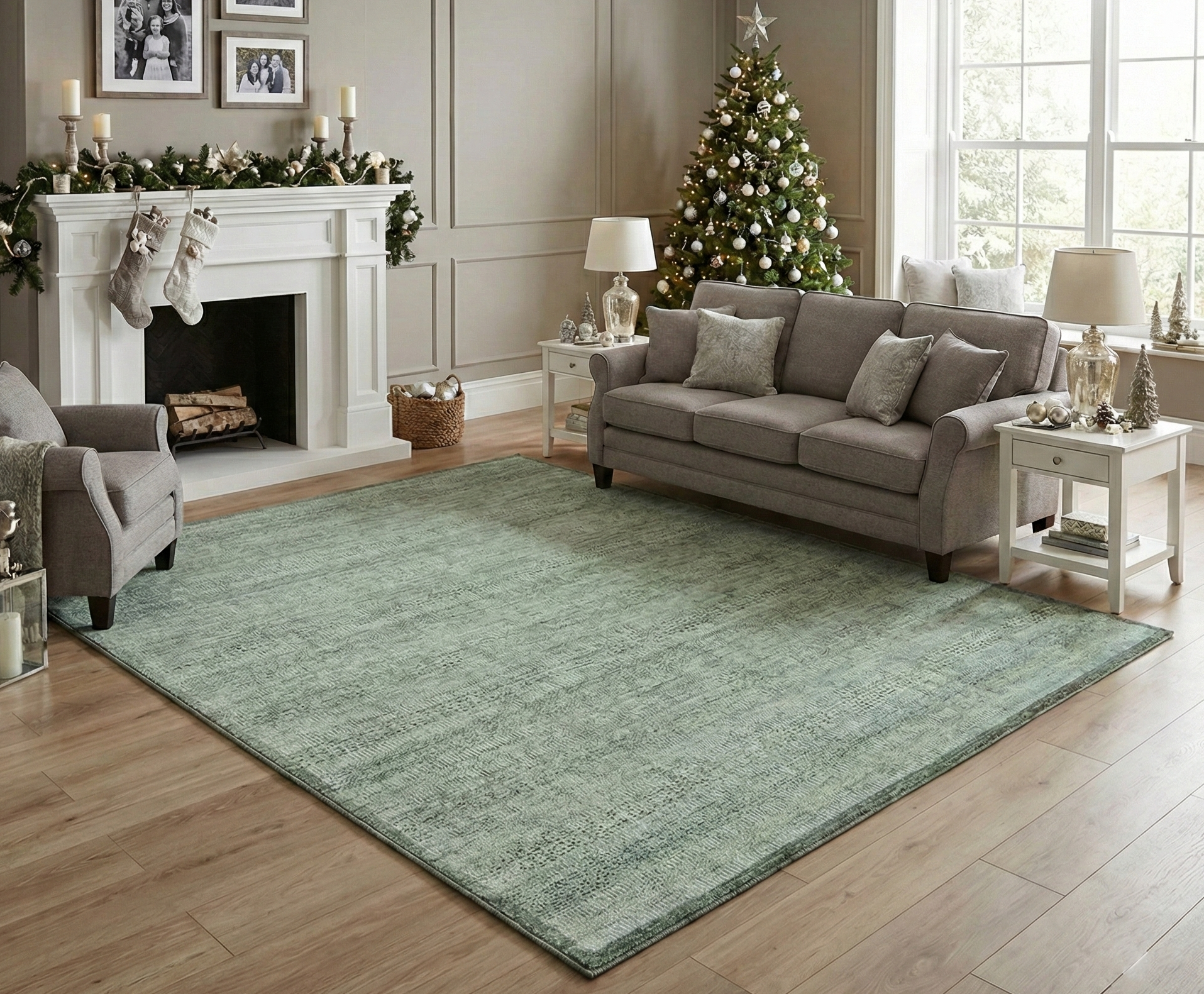 Basil Green with Ivory, Hand Knotted, Oxidized and Distressed Grass Design with Exposed Warps, 100% Wool, Oriental Rug