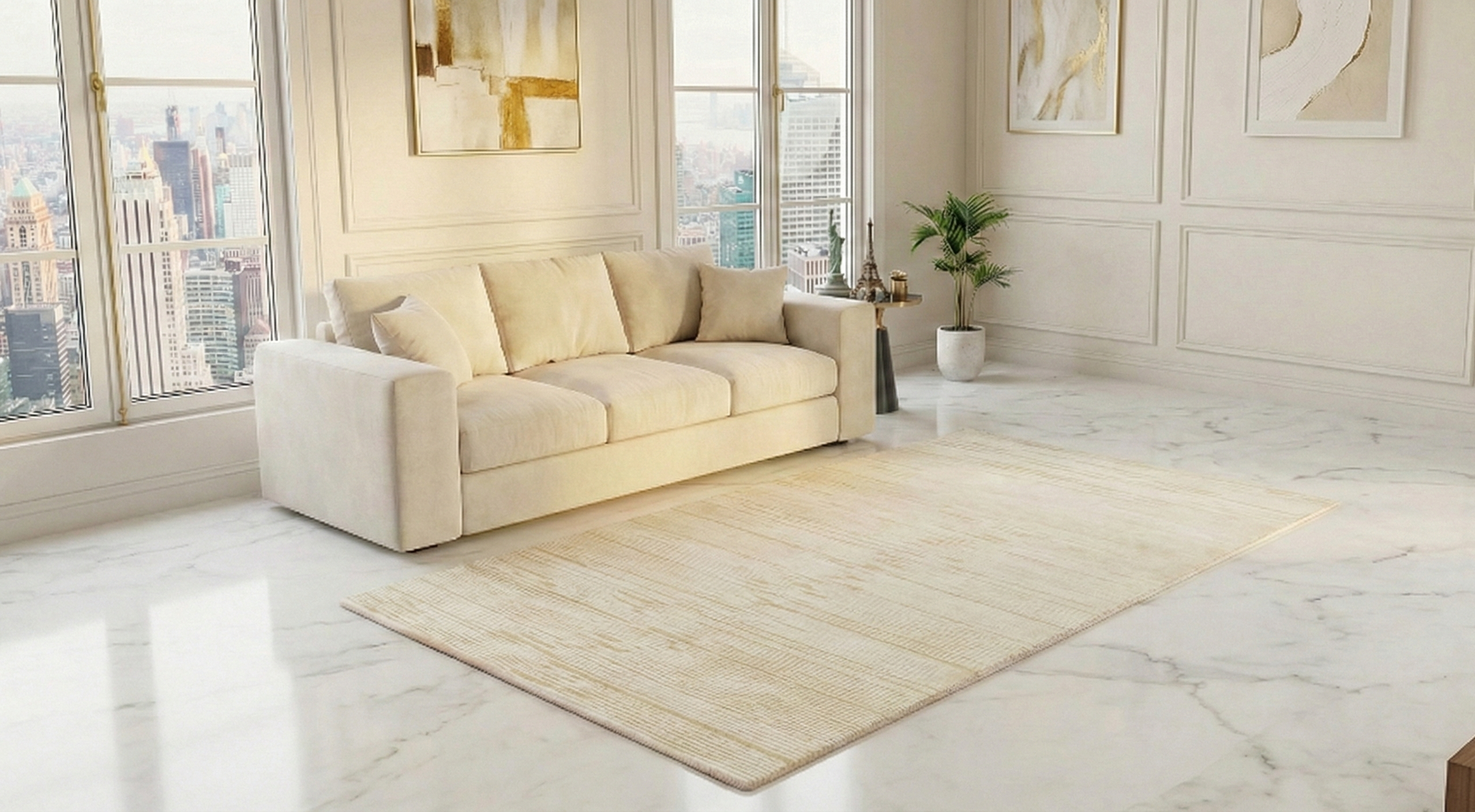 Cream White, Modern Oxidized Textured Wool, Hand Knotted, Short Runner, Oriental Rug