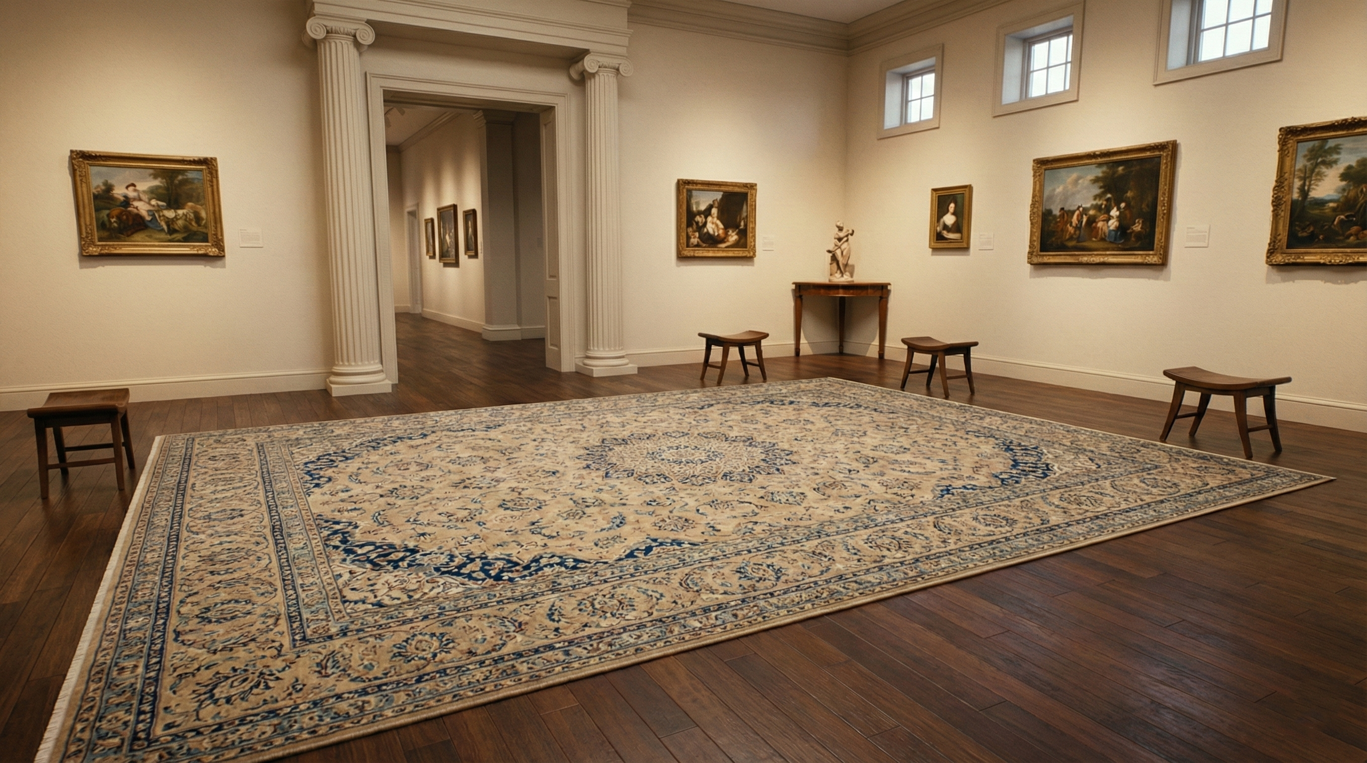 Parchment Ivory, Vintage Persian Esfahan, 400 KPSI, Good Condition, Clean, Soft and Pliable, Hand Knotted, Wool and Silk on Silk Oriental Rug