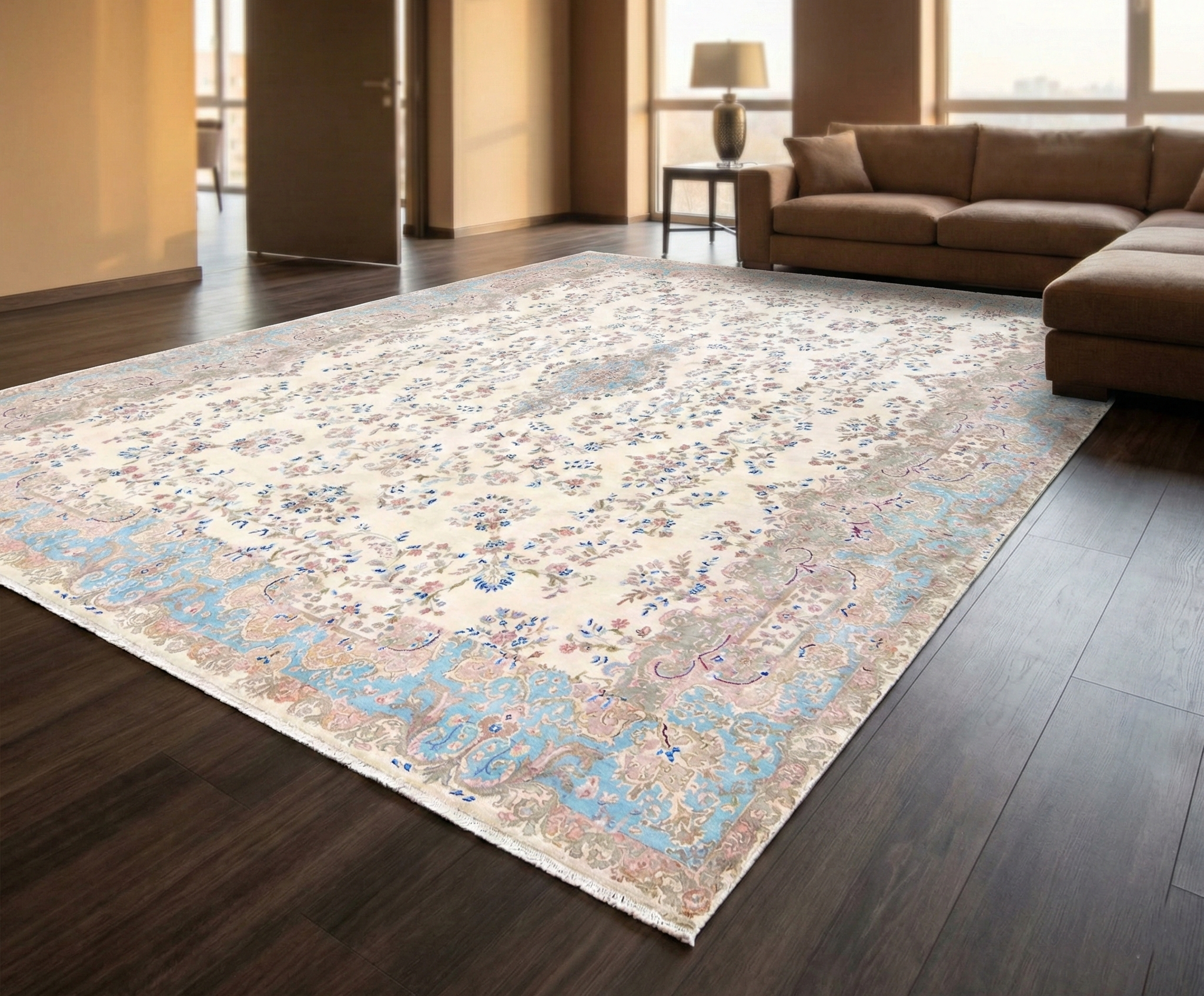 Alabaster White, Vintage Persian Kerman, Clean and Soft, Full Pile, 100% Wool, Hand Knotted, Sides and Ends Secured, XL, Oversized, Oriental Rug