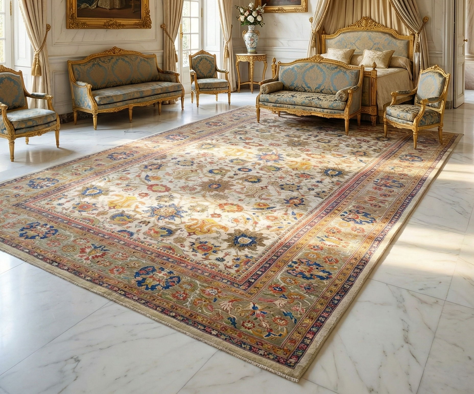Ivory Antique Persian Sultanabad Good Condition, Extra Long Clean Pure Wool Hand Knotted Oriental Rug