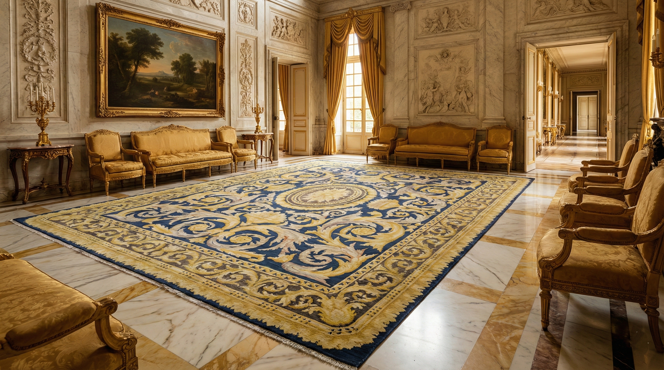 Navy Blue Old Spanish Savonnerie Exc Cond Hand-Knotted Oversize Rug