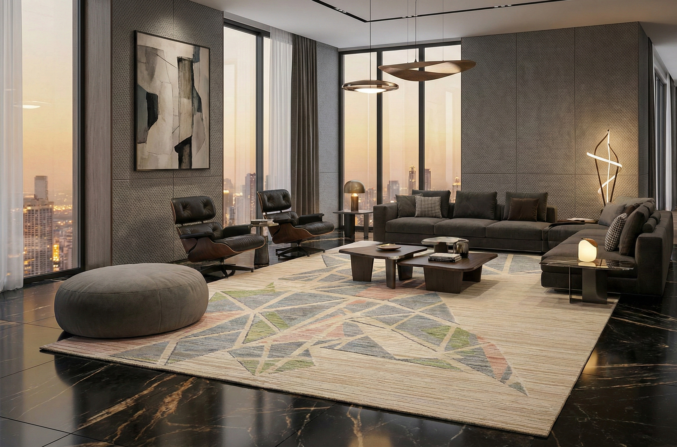 Winter White, Modern Abstract Design, Fluffy Soft Pile, Pure Silk with Textured Wool, Hi-low, Hand Knotted, Oriental Rug