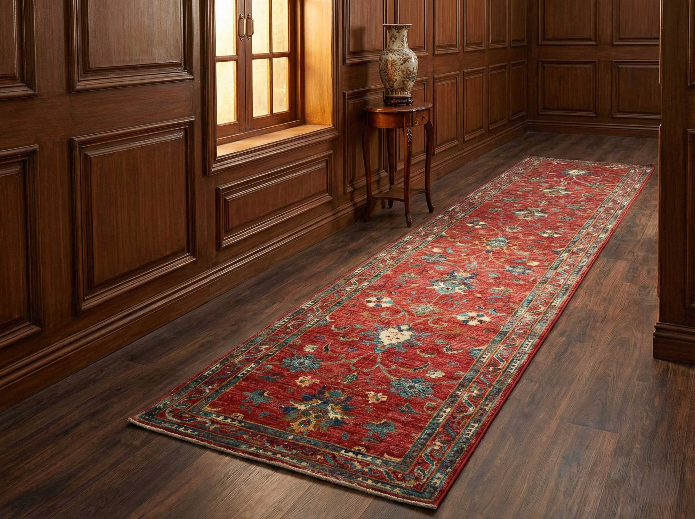 Crimson Red, Fine Afghan Sultani with All Over Design, Vegetable Dyes, Hand Knotted, 100% Wool, Runner, Oriental Rug