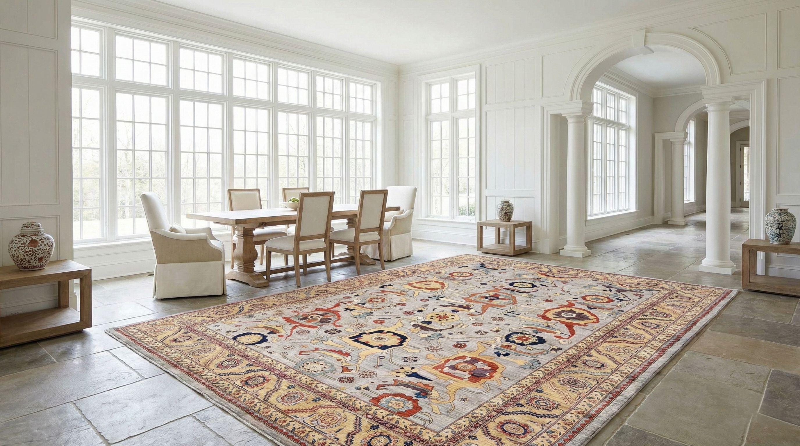 Stormy Sky Gray, Antiqued Serapi All Over Design, Vegetable Dyes, All Wool, 200 KPSI, Hand Knotted, Oriental Rug