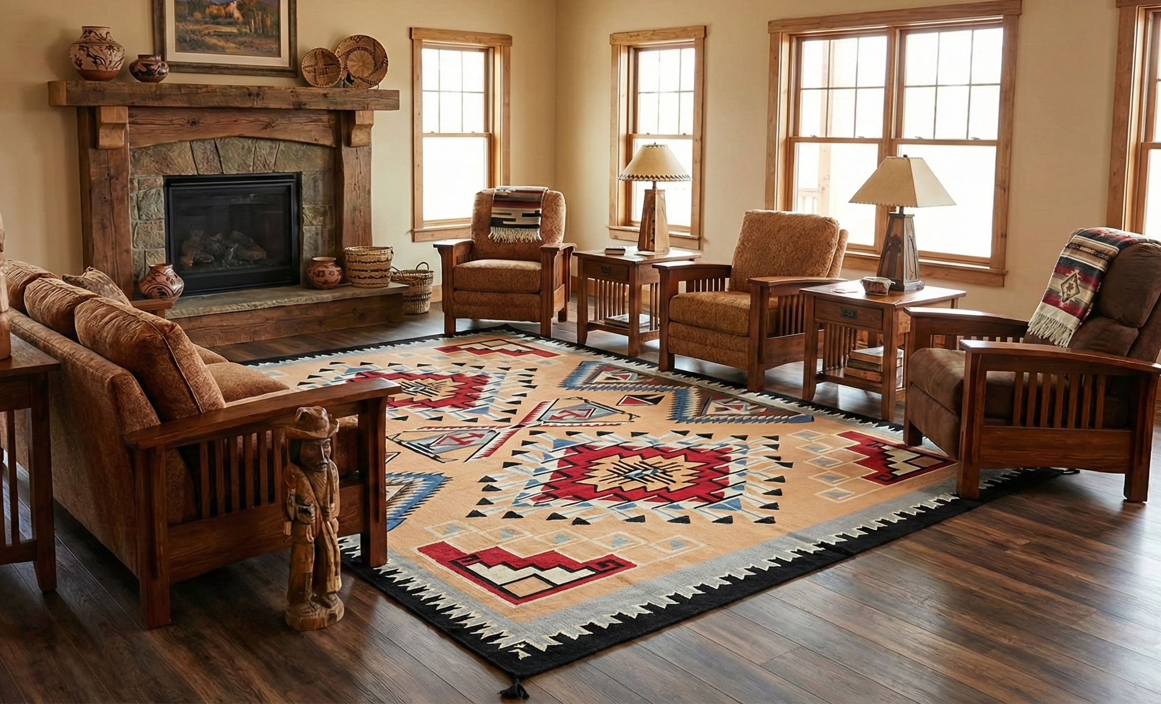 Peach Color, Flat Weave, American Indian Southwest Geometric Design, 100% Wool, Hand Woven, Oriental Rug