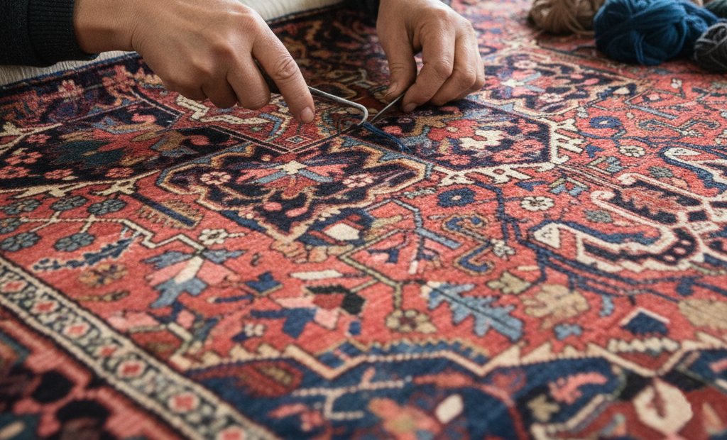 Fire Whirl Red, Antique Persian Heriz, Good Condition, Clean, Sides and Ends Professionally Secured, 100% Wool, Hand Knotted, Oriental Rug