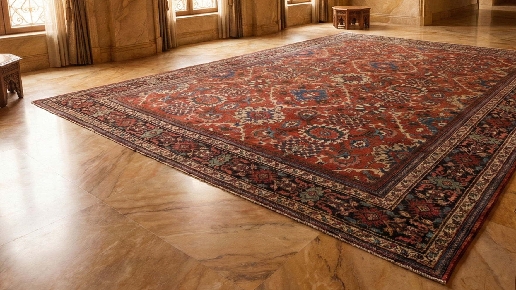 Terracotta Antique Persian Mahal Good Condition with Some Wear Clean Hand Knotted Oriental Rug