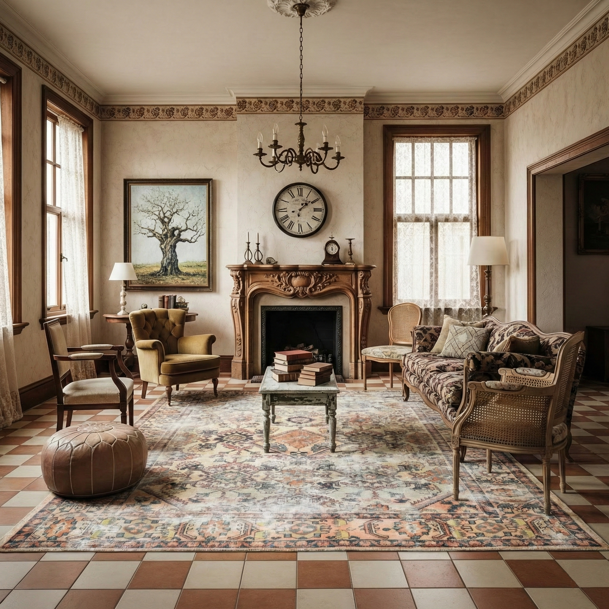 Beige, Antique Persian Mahal, Shabby Chic, Extensive Wear but Clean with No Holes, Sides and Ends Professionally Secured, 100% Wool, Hand Knotted, Oriental Rug