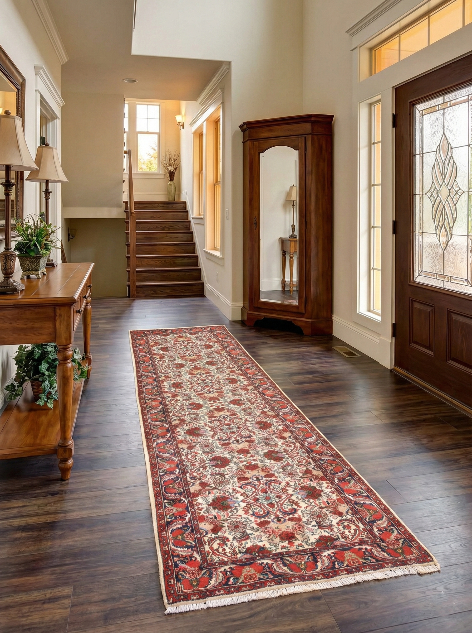 Swan White, Vintage Persian Bijar, Flower Design, Pure Wool, Hand Knotted, Thick and Plush, Good Condition, Clean, Wide Runner, Oriental Rug