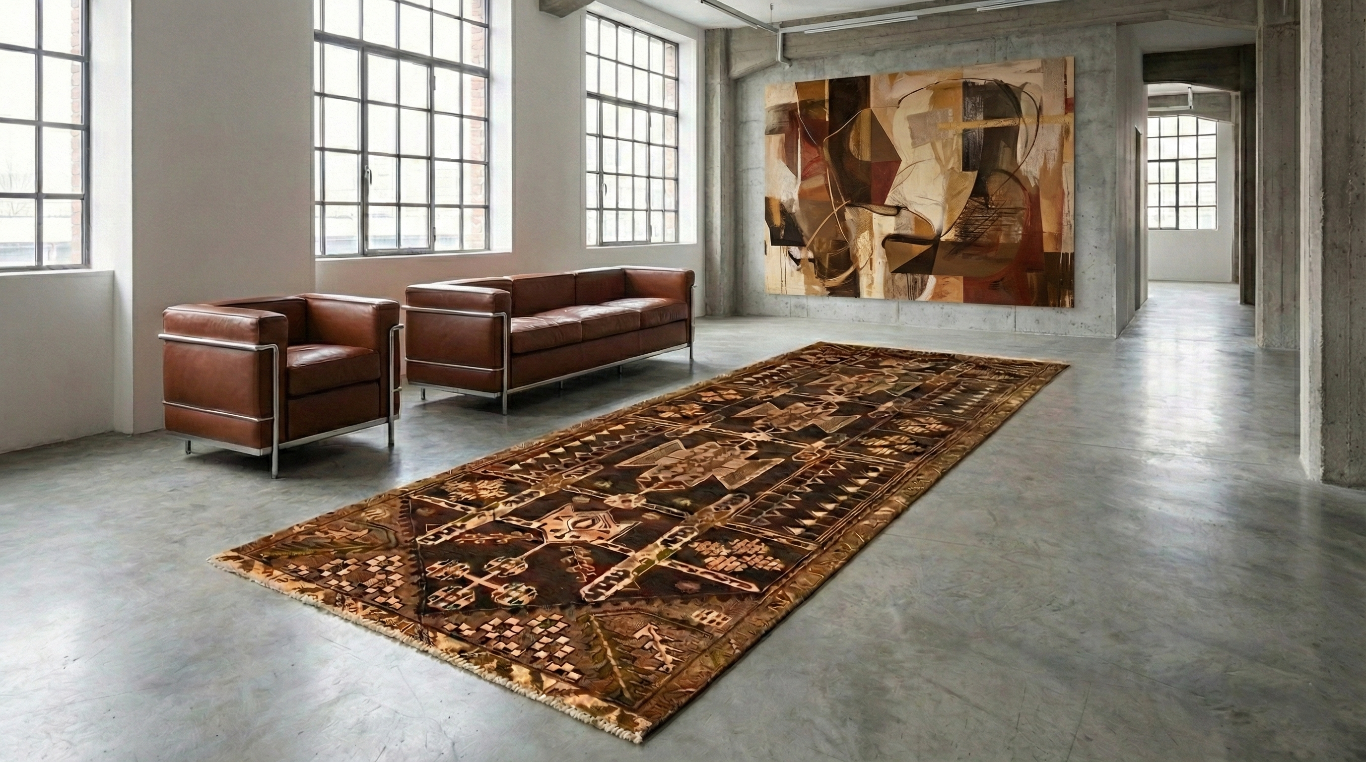 Chocolate Brown, Vintage Persian Bakhtiar, Hand Knotted, 100% Wool, Worn and Distressed, Sheared Low, Zero Pile, Sides and Ends Professionally Secured, Wide Runner, Oriental Rug