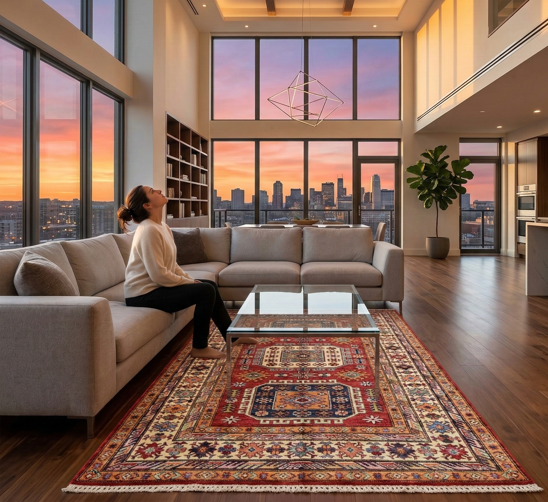 Chili Red, Afghan Super Kazak with Geometric Medallions Design, Hand Knotted, Pure Wool, Vegetable Dyes, Oriental Rug
