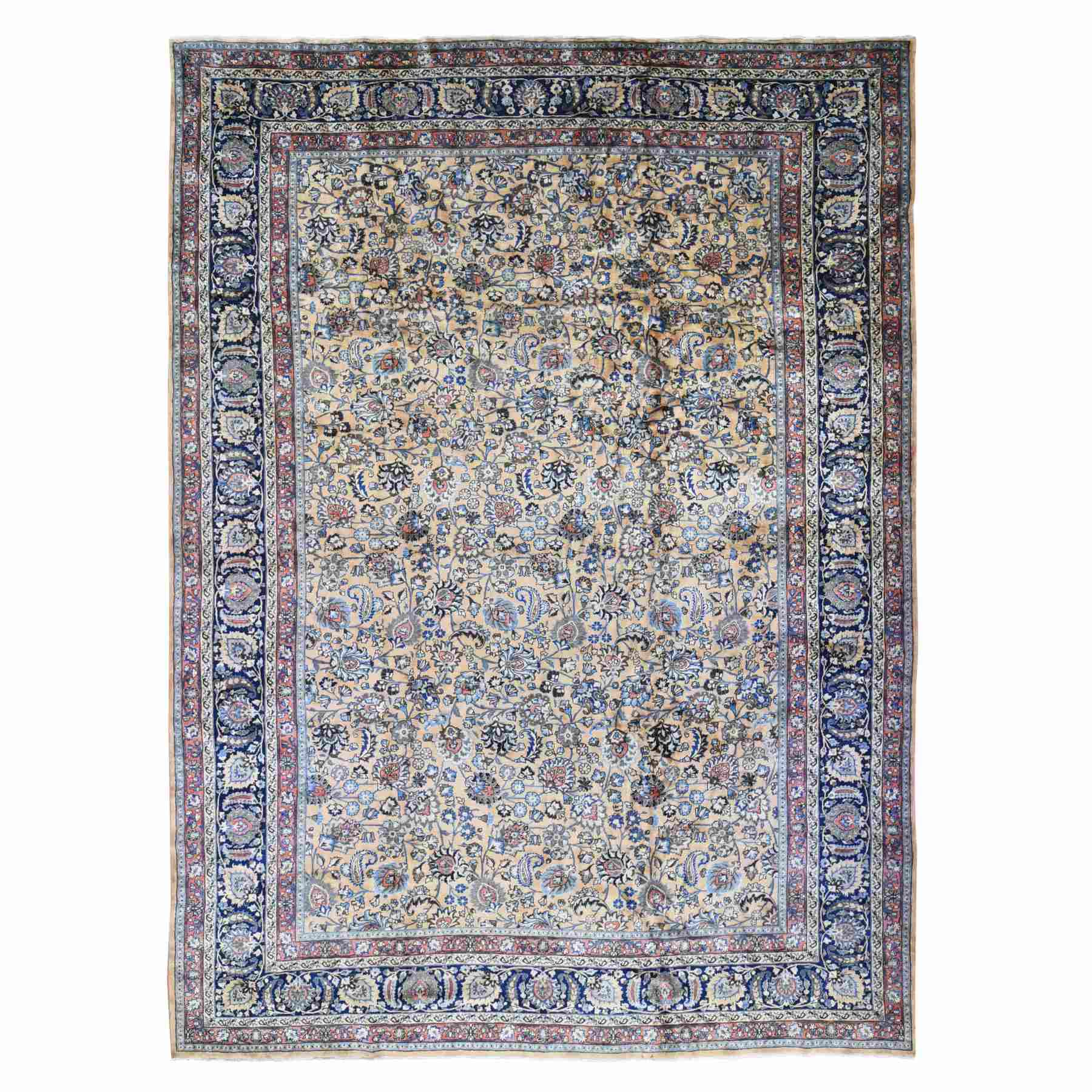 Adorn your house style with this splendid Hand-Knotted carpet. This handcrafted Persian Mashad, is an authentic Pure Wool oriental rug.
